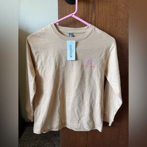 Simply Southern Girls Beige Long Sleeve Tee with Pink Logo